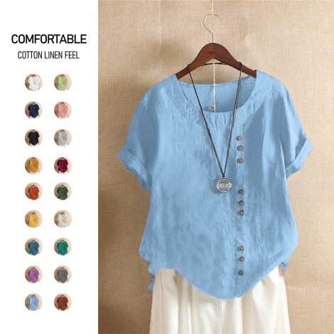 Women's Cotton And Linen Top, Plus Size Casual Loose T-shirt, Women's Hot Item