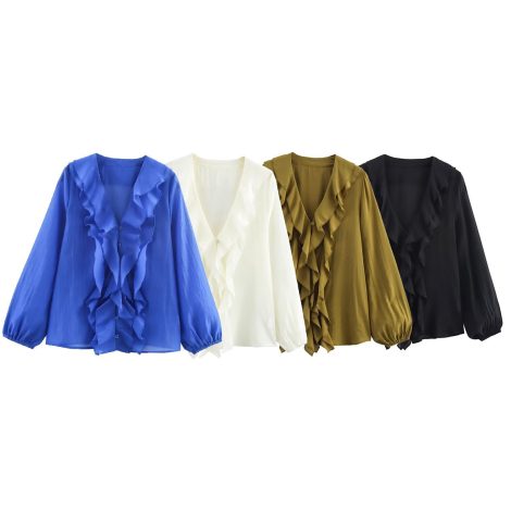 Summer Laminated Decoration Long Sleeve Shirt Top