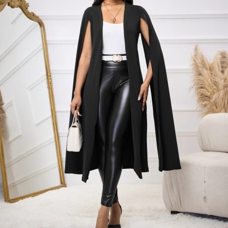 Women's Solid Color Long Cape Sleeve Open Collar Suit Jacket