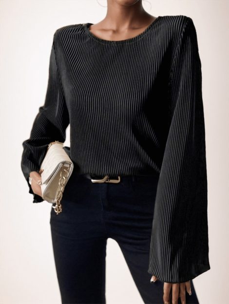 Women's Spring Summer Solid Color Round Neck Loose Fit Bell Sleeve Casual T-Shirt