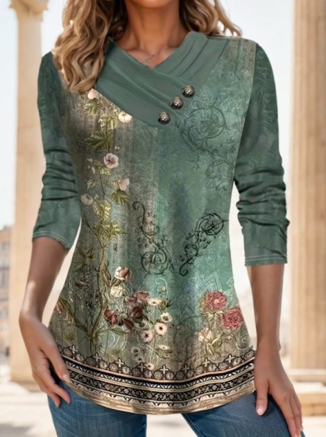 Women's Vintage Ethnic Floral Print T-Shirt