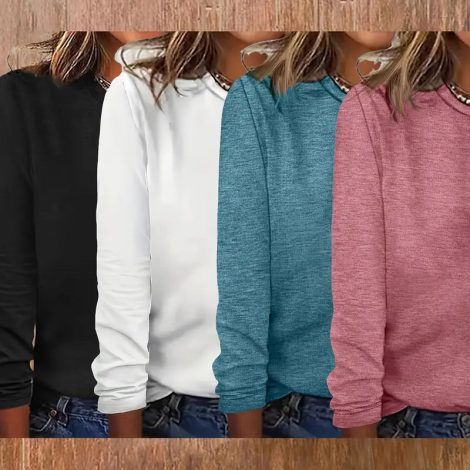 4 Pack Womens T Shirts Long Sleeve Crew Neck Basic Tee Soft Casual Loose Fit Fall Tops Outfits