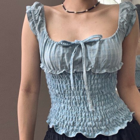 Retro Minority Graceful And Fashionable Drawstring Slim Top
