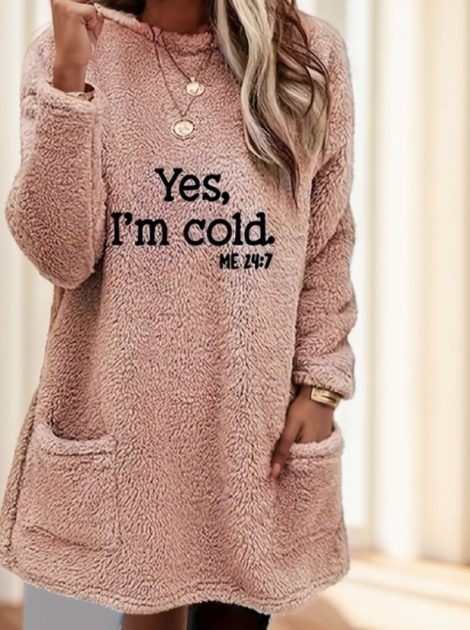 A Long-sleeved Shirt With Solid Color Printed Words For Ladies