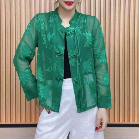 Women's Long-sleeved Thin Mandarin Collar Shirt New Chinese Top