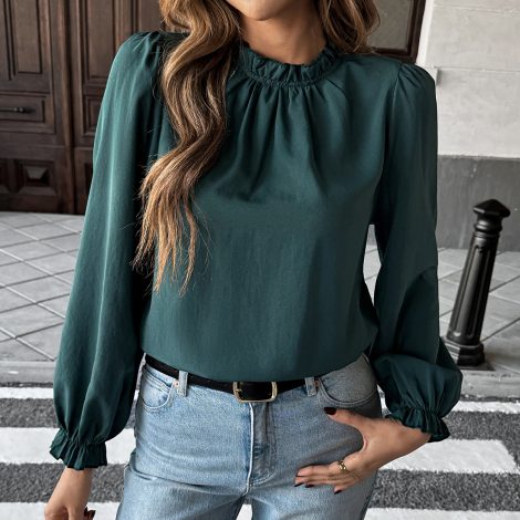 European And American Leisure Simple Style Long Sleeve Solid Color Stringy Selvedge Shirt