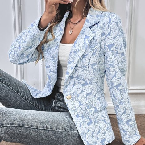 Polyester Elastane Blend Elegant Floral Long Sleeve