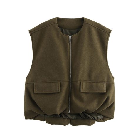 Loose Casual Sleeveless Pleated Loose Pockets Jacket