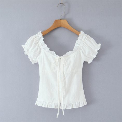 First Love White Lace Collar Puff Sleeve Small Top