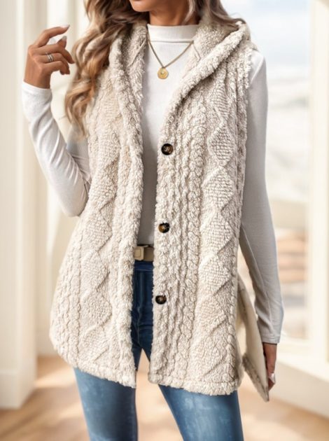 Women's Red Hooded Fleece Vest