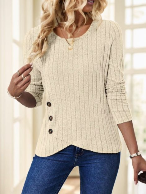 Women's Solid Color Round Neck Long Sleeve