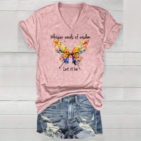Women's V-Neck Short Sleeve T-Shirt - Colorful Butterfly Print, Casual Summer Top