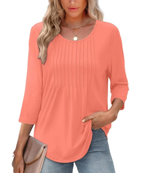 New Women's Long Sleeved Top, Fashionable And Casual Pleated Low Round Neck Women's T-shirt