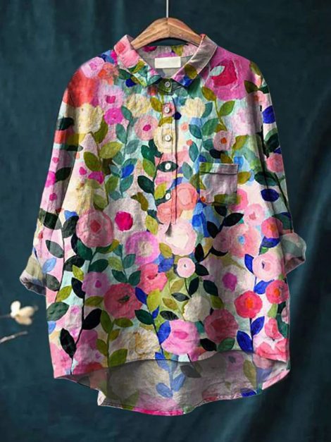 New Leisure Vacation Animal Print Hawaiian Long Sleeved Shirt