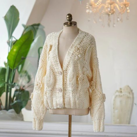 Handmade Crochet Batwing Sleeve V-neck Sweater