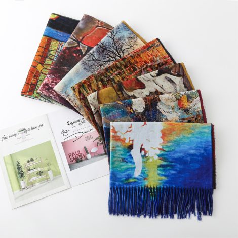 Tassel Digital Printing Scarf Cashmere Oil Painting Shawl