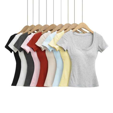 Shoulder T-shirt Summer Inner Vest Women's Short Sleeve Top With Chest Pad