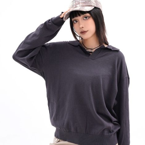 Autumn And Winter Men And Women Wear Boutique Lapel Long Sleeve Half Open Polo Shirt