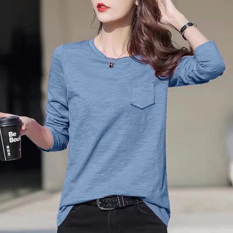 Loose Pure Color Slub Cotton Long Sleeve