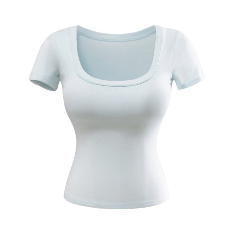 Women's U-neck Stretch Slim-fit Short-sleeved T-shirt