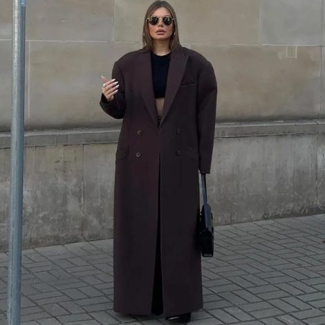 Elegant Lapel Double Breasted-pocket Wool-like Coat