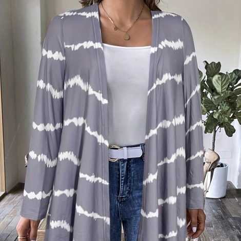 Ladies' Printed Buttonless Open Top Fashionable Versatile Vacation Jacket Top