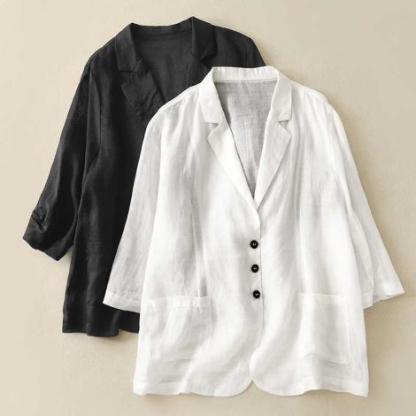 Cotton And Linen Loose Slimming Middle Sleeve Suit Jacket