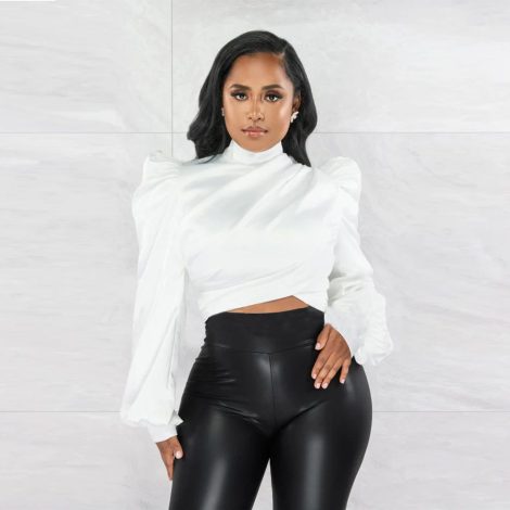 Women's Wear Puff Sleeve High Neck Short Artificial Silk Top