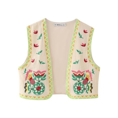 Contrast Color Cardigan Retro Sleeveless Vest Women's Coat
