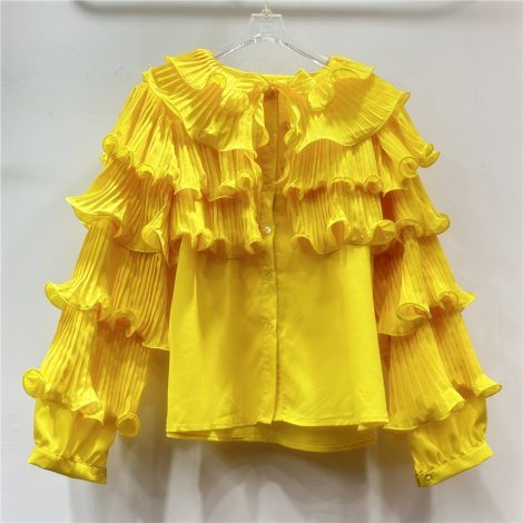 Korean Style Light Luxury Socialite Bubble Sleeve Ruffled Loose Chic Design Adult Lady Like Woman Temperament Top