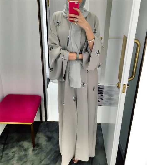 Women's Simple Embroidered Cardigan Robe Dress Headscarf