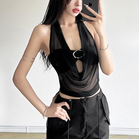 Underwear Bandeau Halter Sheer Mesh Vest Two-piece Set