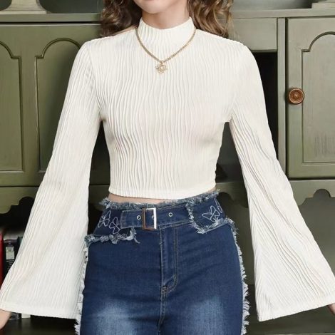 Printed Sexy Lace Thick Long Sleeved T-shirt Knitted Sweater