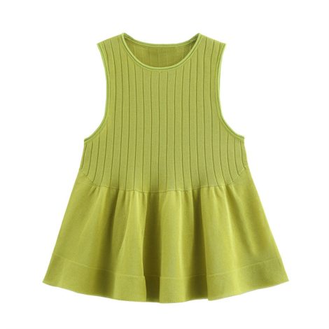 Pleated Skirt Hem Laminated Decoration Knitted Short Sleeve