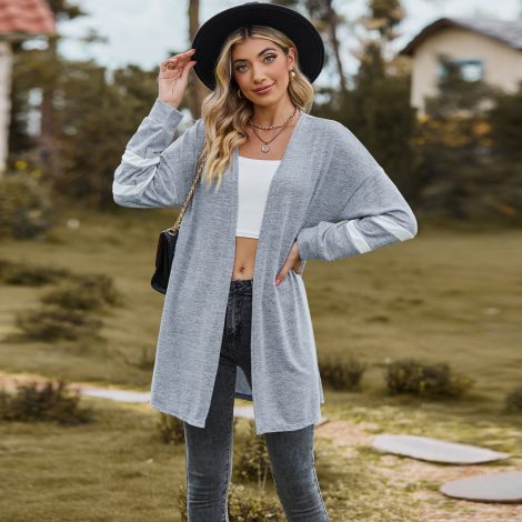 Fast Fashion Waterfall Collar Color Contrast Splicing Pattern Regular Sleeve Coats