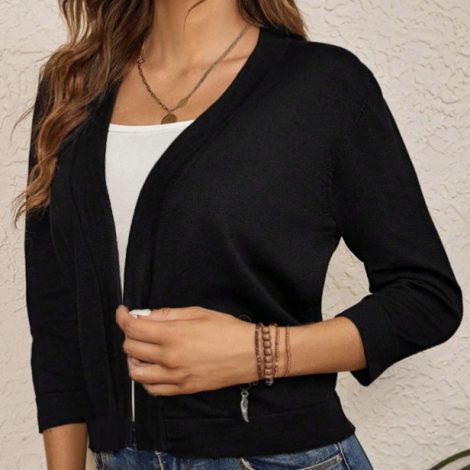 Ladies' Elegant And Simple Solid Color Versatile Knitted Cardigan Jacket