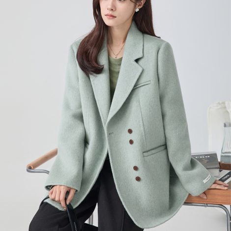 Green Chic Elegant Suit Collar Woolen Coat