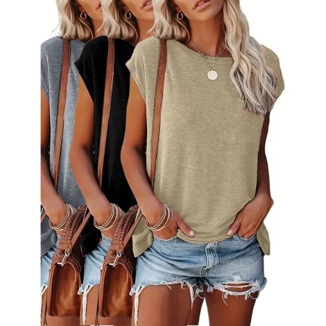3-Packs Cap Sleeve Tops For Women Summer Top Basic Tee Shirts Casual Tank Loose Fit 2025 Fashion
