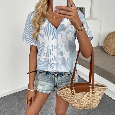 Women's V-neck Printed Loose Shirt