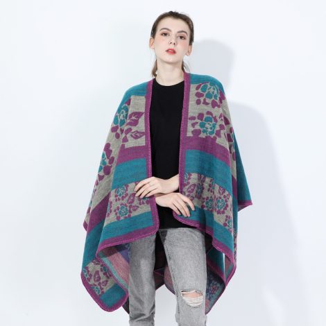 Autumn And Winter Women's Jacquard Split Shawl Flower Cloak