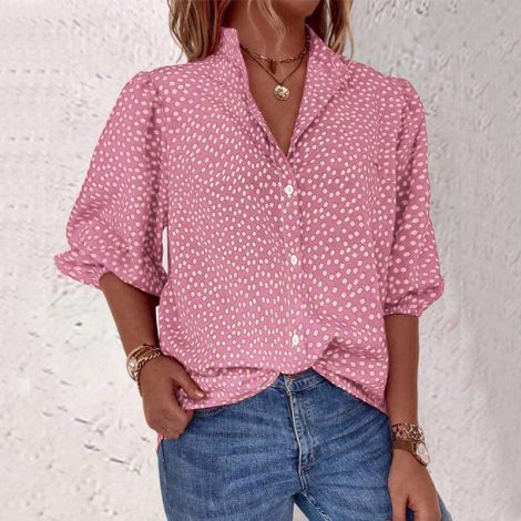 Half Sleeve Shirt Cardigan With Dots Shirt Loose