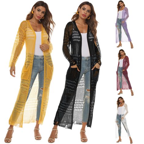 Women's Thin Woven Sweater Sheer Cutout Long