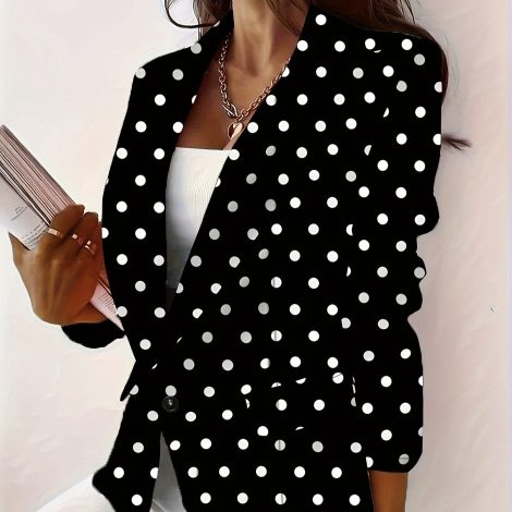 Ladies' Casual Office Anniversary Jacket With Polka Dot Print Front Opening Breathable Fashion Regular Edition Long Sleeved Suit Jacket