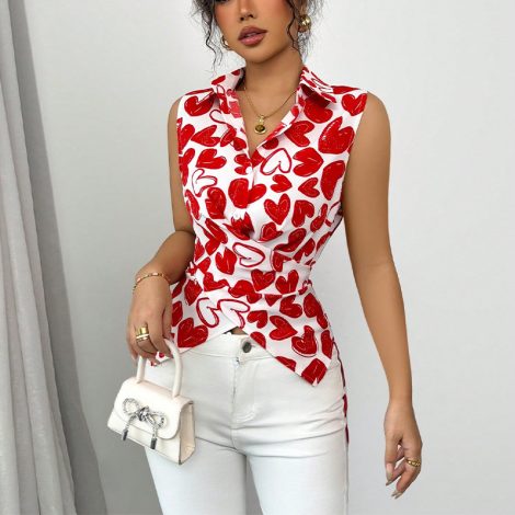 European And American Sleeveless Shirt Women's Fake Lapel