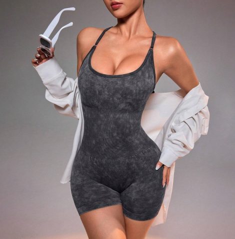 Seamless Sports Jumpsuit With Cross Exposed Back, Quick Drying, Sexy Suspender, Fitness Outerwear, Yoga Suit