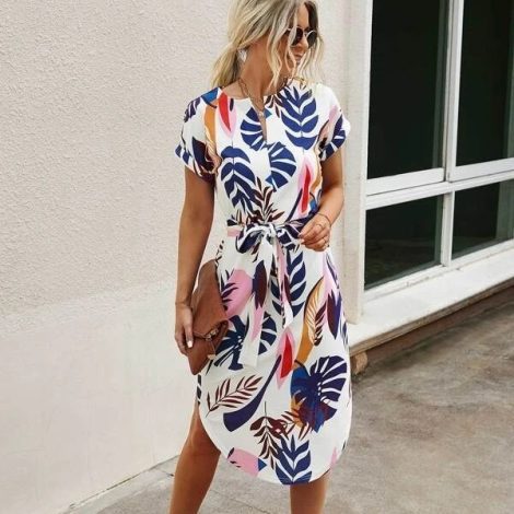 Printed Lace-up Side Split Female Dress
