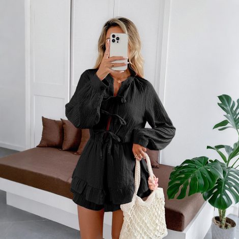 European And American Leisure Simple Style Lace-up T-shirt Shorts Women's Jumpsuit
