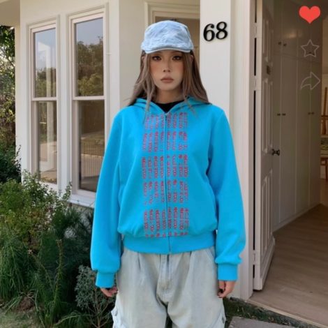 Letter Print Loose Couple Hooded Sweater Coat