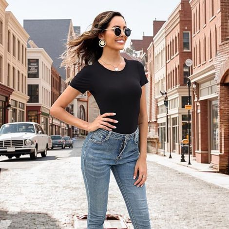 Crew Neck Casual Stretch Basic One-piece T-shirt