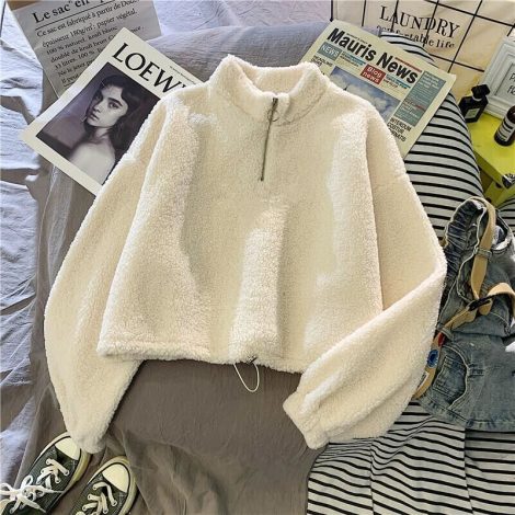 Women's Half Turtleneck Fleece-lined Thick Lambskin Sweater
